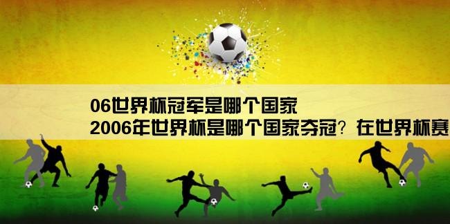 06世界杯冠军是哪个国家,2006年世界杯是哪个国家夺冠？在世界杯赛上丢了几个球？